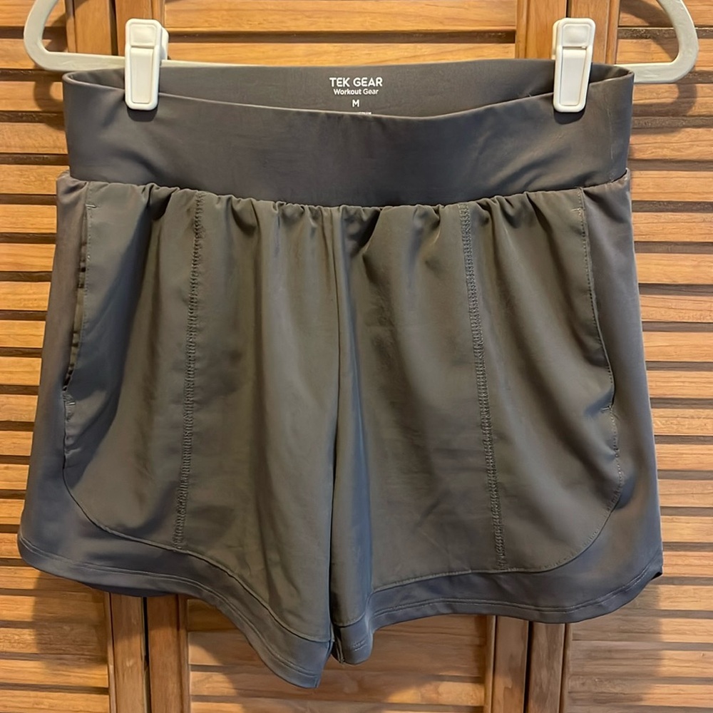 TEK GEAR workout gear lounge shorts size M wide band gray/army green